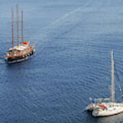 Yachts Sailing On A Blue Calm Sea Art Print