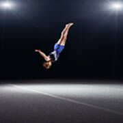 Young Male Gymnast Performing Floor Art Print