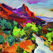 Zion - The Watchman And The Virgin River Vista Art Print