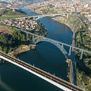Aerial Of Bridges And Douro River In Porto #1 Art Print