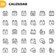 Calendar Line Icons. Editable Stroke. Pixel Perfect. For Mobile And Web. Contains Such Icons As Calendar, Appointment, Holiday, Clock, Time, Deadline. #1 Art Print