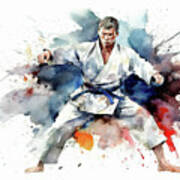 Colorful Paint Splashes During Martial Artist Action. #1 Art Print