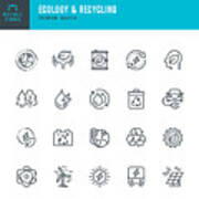 Ecology & Recycling - Set Of Line Vector Icons. Editable Stroke. Pixel Perfect. Set Contains Such Icons As Climate Change, Alternative Energy, Recycling, Green Technology. #1 Art Print