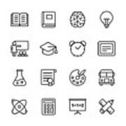 Education Line Icons. Editable Stroke. Pixel Perfect. For Mobile And Web. Contains Such Icons As Book, Brain, Inspiration, School Bus, Certificate. Art Print