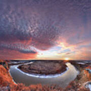 Flowing To The Sun - Sunset Panorama Of Little Missouri At Wind Canyon - Badlands National Park Nd Art Print