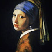 Girl With A Pearl Earring After Vermeer #1 Art Print