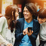 Group Of Young Japanese People With Smart Phone #1 Art Print