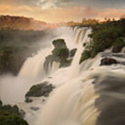 Iguazu Falls Waterfalls At Sunset. #1 Art Print