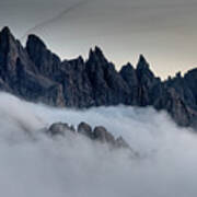 Mountain Landscape With Mist, At Sunset Dolomites At Tre Cime Italy. #1 Art Print