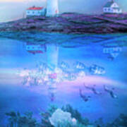 Ocean's Jewels Lighthouse And Reef #1 Art Print