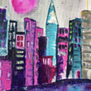 Pink Moon City #1 Art Print