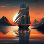 Sail Boat Against A Colorful Sunset #1 Art Print