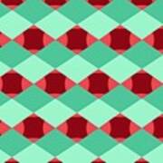 Seamless Diagonal Gingham Diamond Checkers Christmas Wrapping Paper Pattern  In Mint Green And Candy Cane Red Geometric Traditional Xmas Card Background Gift  Wrap Texture Or Winter Holiday Backdrop #1 Art Print by