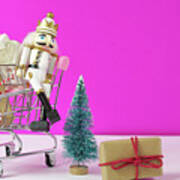 Shopping Cart Full Of Christmas Gifts, Tree And Nutcracker Ornament. #1 Art Print