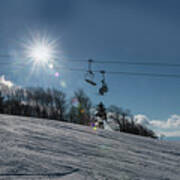 Ski Lift With Sunburst On Winter Day Art Print