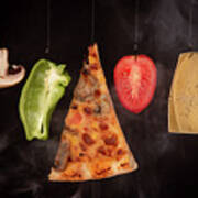Slice Of Mozzarella Pizza Tomato Cheese Peeper And Mushroom Ingredients Art Print