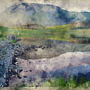 Watercolor Painting Of Landscape Reflected In Calm Cregennen Lak #1 Art Print