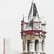 100 Percent Chance Of Snow At 10am -    - Stoughton Opera House Clock Tower In Snowstorm Art Print