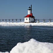St. Joseph Lighthouse In St. Joseph, Michigan Along Lake Michigan In The Winter #13 Art Print