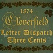 1874 Cloverfield -  3cts. - Letter Dispatch -  Blue Green Edition  - Mail Art Art Print
