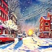 1950s Streetscape In Winter - 2 Art Print
