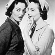 1950s Two Women Wearing Hats Whispering Gossip Art Print