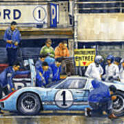 1966 Le Mans 24 Pit Stop  Ford Gt40 Mkii  Ken Miles Denny Hulme Art Print