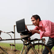 Farmer Using Laptop In The Field #2 Art Print