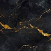 Grunge Texture Background,black Marble Background With Yellow Veins #2 Art Print