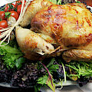 Scrumptious Roast Turkey Chicken On Platter #2 Art Print