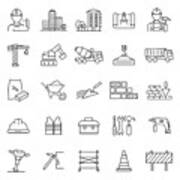 Set Of Construction And Architecture Related Line Icons. Editable Stroke. Simple Outline Icons. #2 Art Print