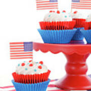 Happy Fourth Of July Cupcakes On Red Stand #3 Art Print