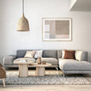 Modern scandinavian living room interior - 3d render Art Print