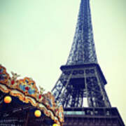 Old Fashioned Carousel In Park Near The Eiffel Tower . Paris. Ile De France. France. #3 Art Print