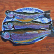 3 Trout On A Plate Art Print