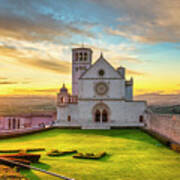 Assisi, San Francesco Basilica Church At Sunset. Umbria, Italy. #1 Art Print
