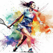 Tennis Player In Action During Colorful Paint Splash. #4 Art Print
