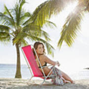 Woman Relaxing On Beach Lounger #4 Art Print