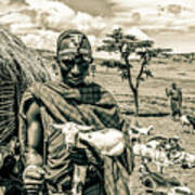 Maasai Warrior And Prized Goat 4281 Art Print