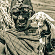 Portrait Maasai Warrior And Prized Goat 4283 Art Print