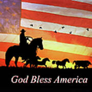 4th Of July Country Western Cowboy God Bless America Art Print