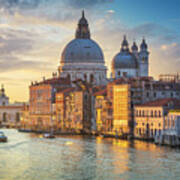 Venice Grand Canal, Santa Maria Della Salute Church Landmark At Art Print