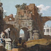 A Classical Landscape With Ruins Art Print
