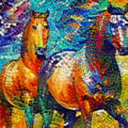 A Couple Of Horses Walking - Colorful Mosaic Art Print