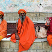 A Day In The Life Of Varanasi - Sadhus On The Ghats Of The Ganges River Art Print