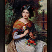 A Girl With Flowers By Jozsef Borsos Remastered Xzendor7 Fine Art Classical Reproductions Art Print