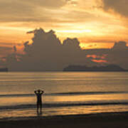 A Man Watching The Sunset In Thailand Art Print