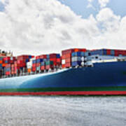 A Massive Container Ship, Savannah River, Savannah, Georgia Art Print