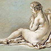 A Nude Woman Playing A Flute, Seen From Behind Art Print