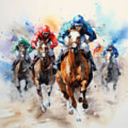 A Race To The Finish - Horse Racing Watercolor Paintings Art Print